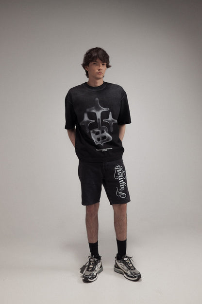 STARS WASHED BLACK OVERSIZED TEE