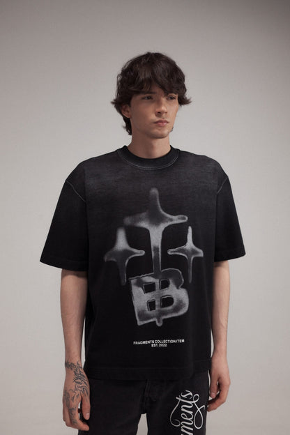 STARS WASHED BLACK OVERSIZED TEE