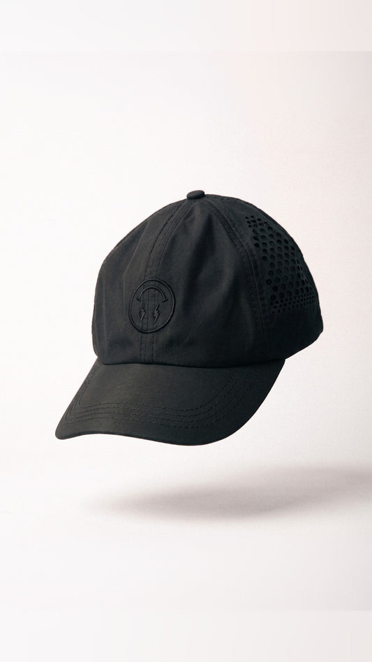J BALVIN LASER CUT 6 PANEL CAP BLACK